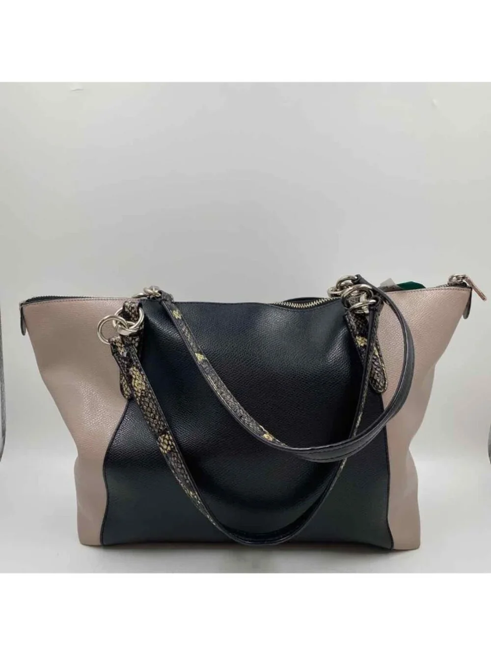 Coach Black Taupe Leather Luxury Colorblock Purse Snakeskin